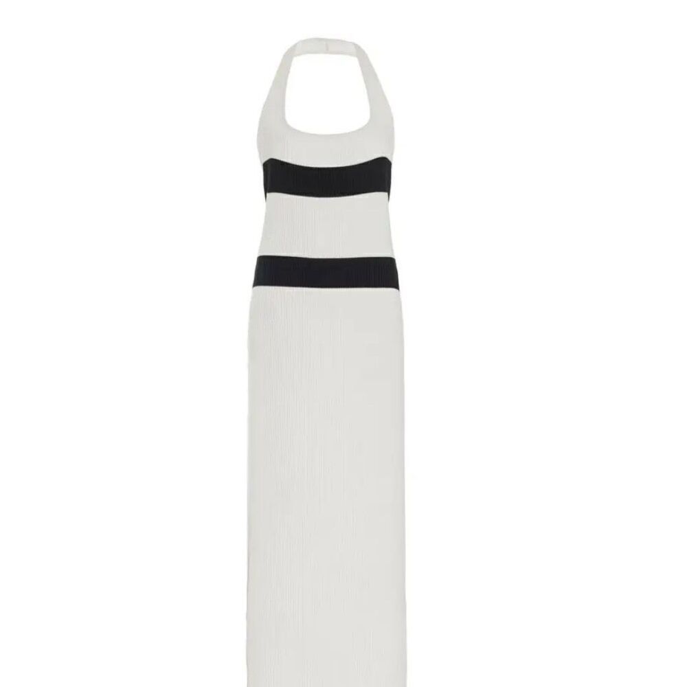 YAITTE Exclusive Ribbed Midi Halter Dress in White & Black NWT Size Small